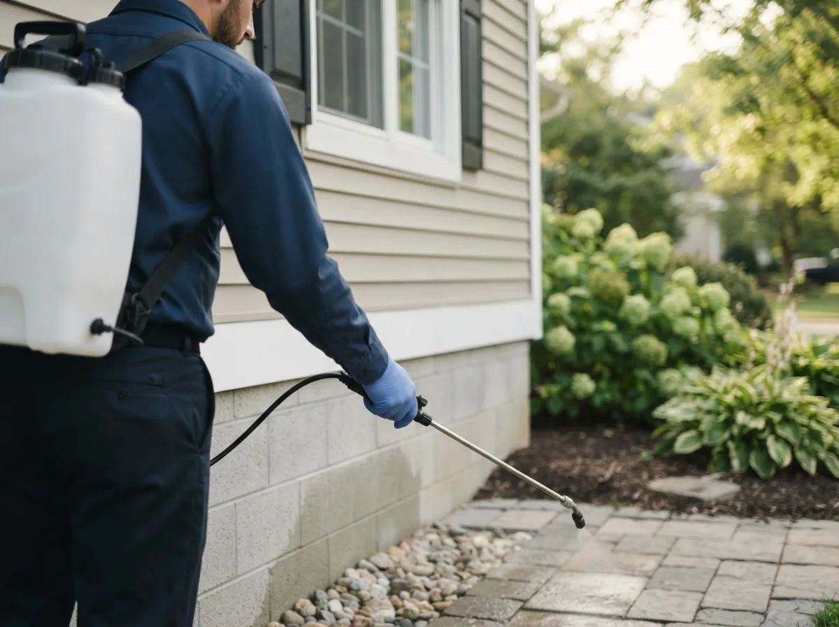 Pest control technician inspecting a home in Driftwood, TX